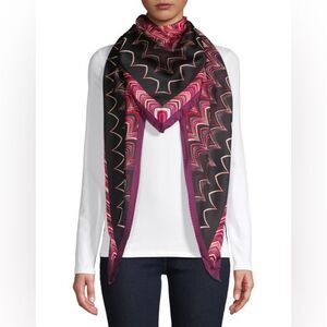 Missoni Pure Silk Black Pink Mixed Print Triangle Scarf Made in Italy
